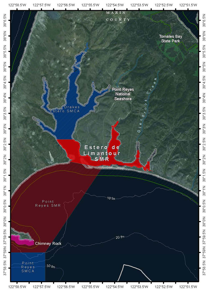 Map of Estero de Limantour State Marine Reserve - click to enlarge in new tab