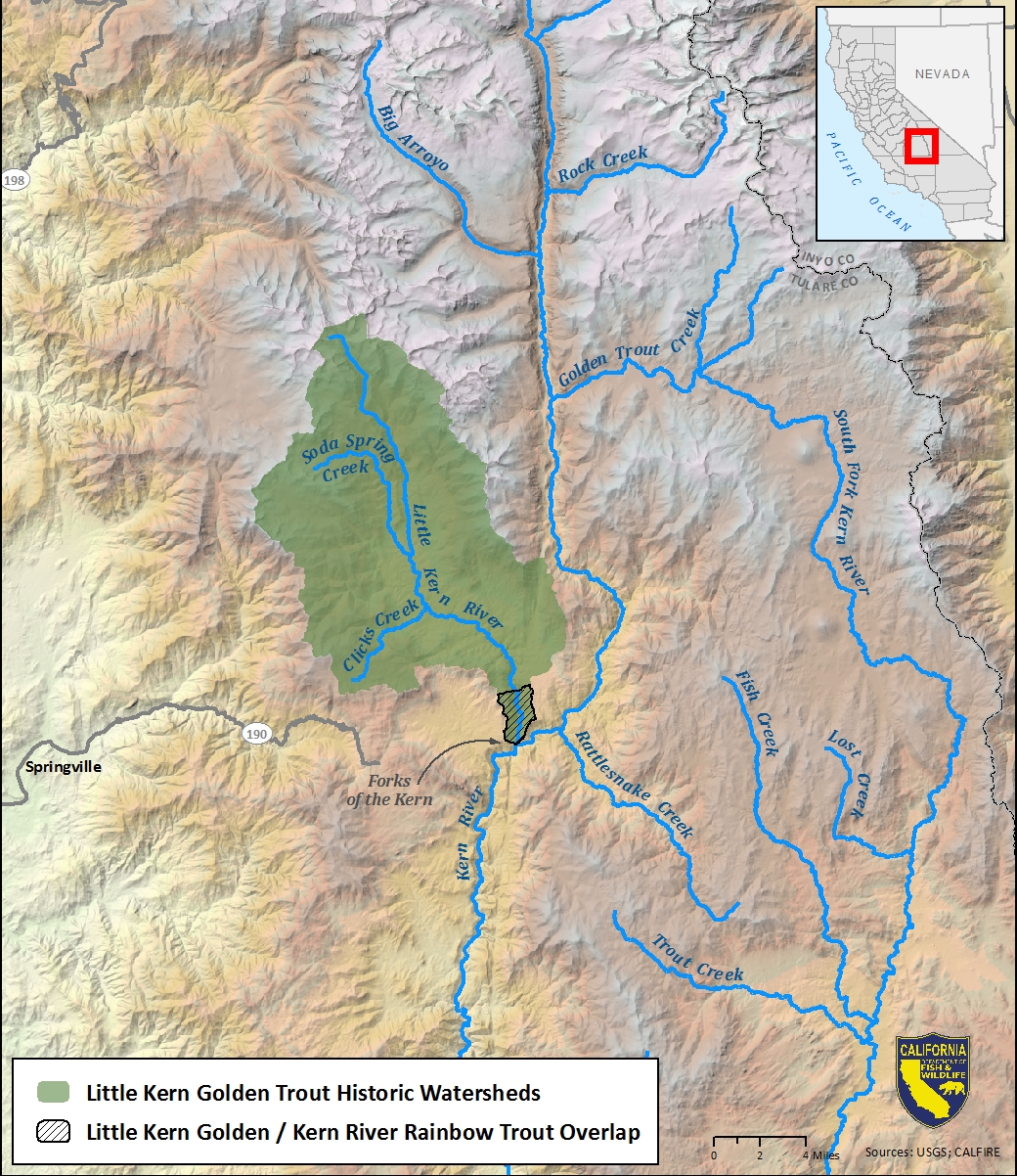 Map of Little Kern River historic watersheds - click to enlarge in new window