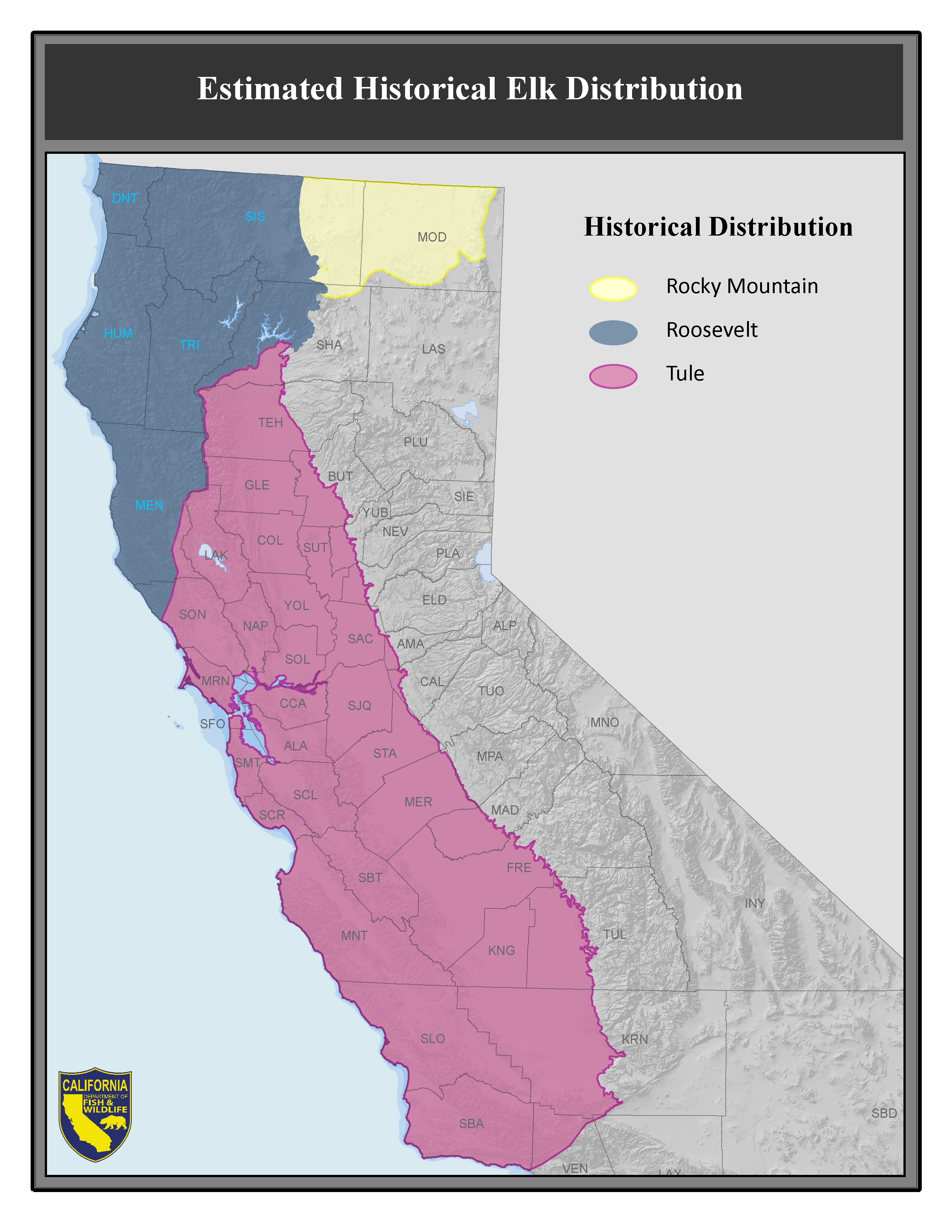 Previous distribution of Elk in California