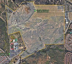 arial map of carlsbad ecological reserve of mountains, grass houses roads