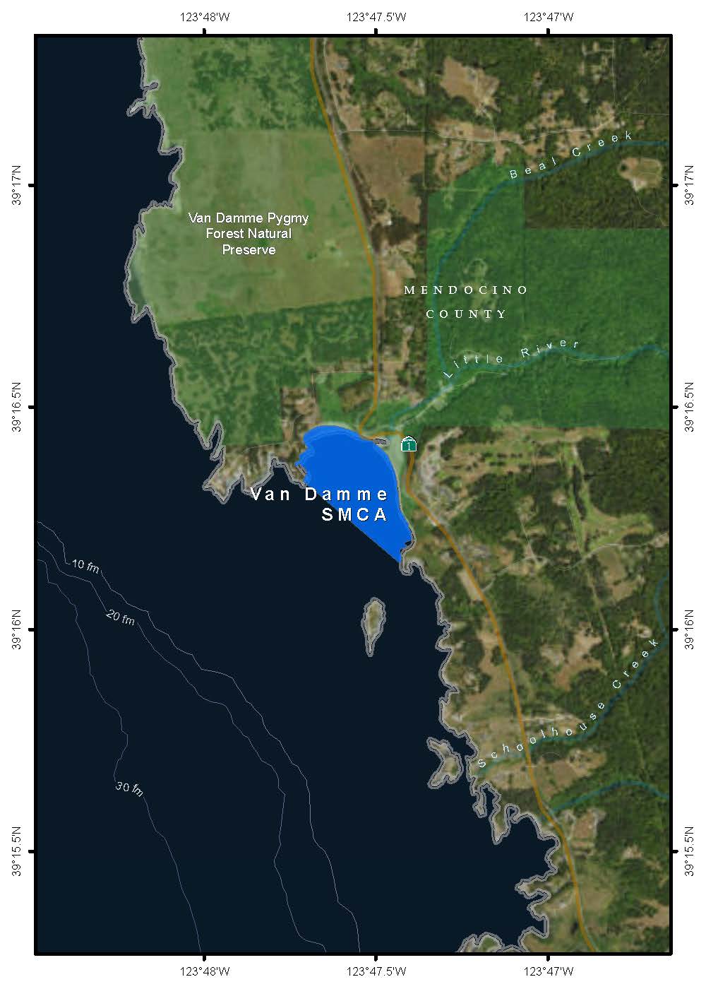 Map of Van Damme State Marine Conservation Area - click to enlarge in new tab