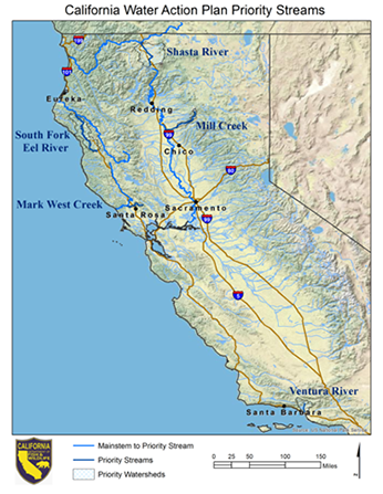 Map of California water Action Plan Priority Streams