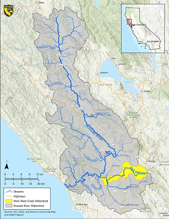 Map of Mark West Creek subwatershed - click to enlarge in new window