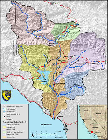 Ventura River Watershed Map - click to enlarge in new window
