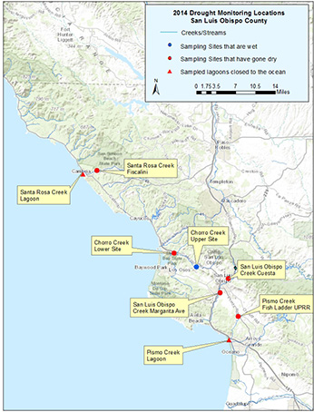 Drought monitoring locations in San Luis Obispo County in 2014.