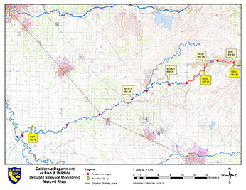 Lower Merced River Drought Stressor Monitoring Map - Click to enlarge image in new window