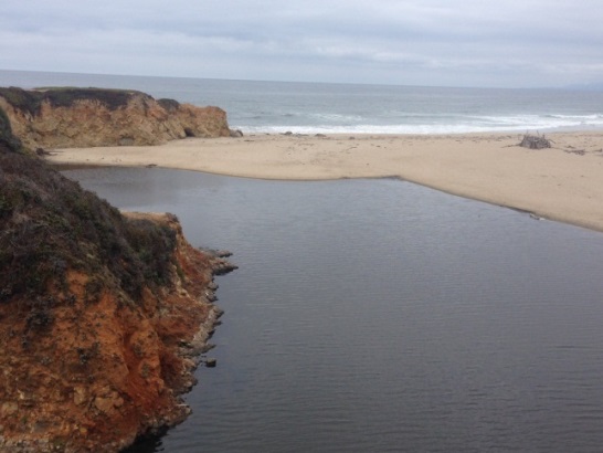 Figure 3B.  The mouth of Pescadero Creek when it is closed, forming a bar-built lagoon.  (Photo: CDFW)