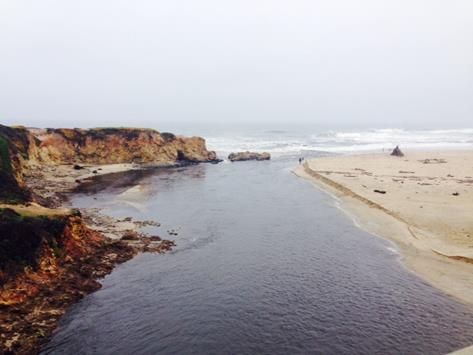 Figure 3A. The mouth of Pescadero Creek when it is (A) open to the ocean. (Photo: CDFW) Figure 3A. The mouth of Pescadero Creek when it is (A) open to the ocean. (Photo: CDFW)