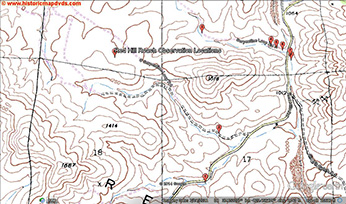 USGS TOPO map of Red Hills roach observation locations. Most of the intermittent blue-line drainages were surveyed