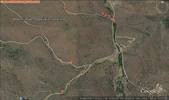 Aerial view of Red Hills roach observation locations