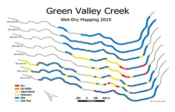 Map of wet-dry reaches on Green Valley Creek - Click to enlarge image in new window Map of wet-dry reaches on Green Valley Creek - Click to enlarge image in new window