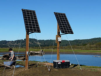  solar panels, power supply, and data loggers
