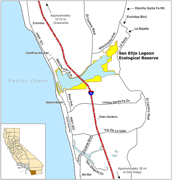 Map of San Elijo Lagoon ER location - click to enlarge in new window