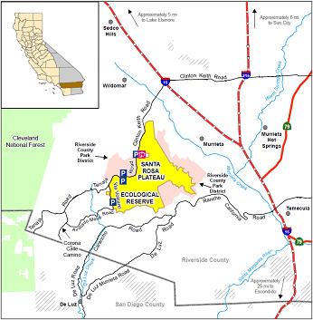 Map of Santa Rosa Plateau ER location - click to enlarge in new window
