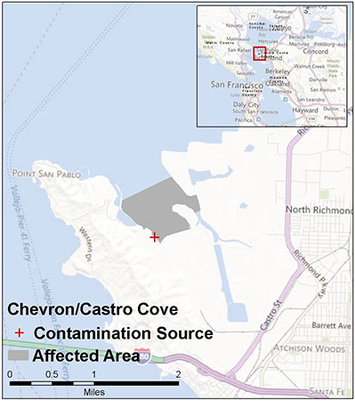 map showing spill location in northern San Francisco Bay