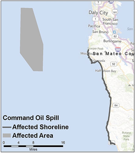map showing spill location from Moss Beach down the coast