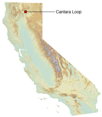 map of California showing spill location in far north, inland