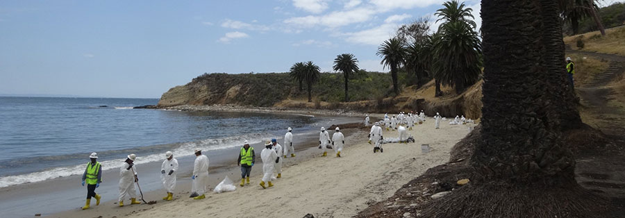 Cleanup crews at Refugio State Beach